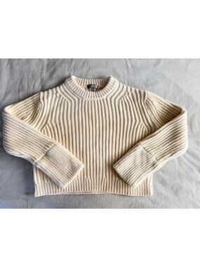 J.Crew Womens S Cream Chunky Ribbed Sweater 100% Cotton Cropped Fisherman